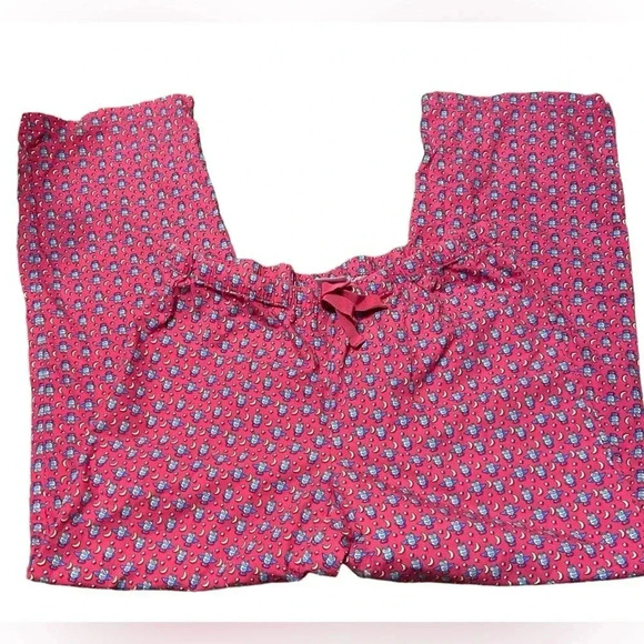 Vineyard Vines pink pajama pants featuring little owls and moons, tied waistband - Picture 3 of 5